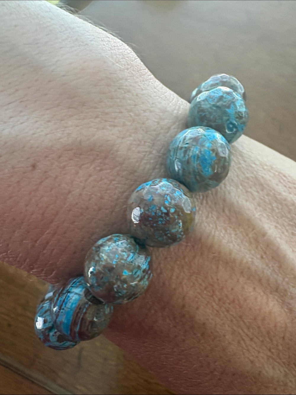 blue calsilica jasper gemstone Beaded Stretch Bracelet Chunky Statement - Picture 7 of 10